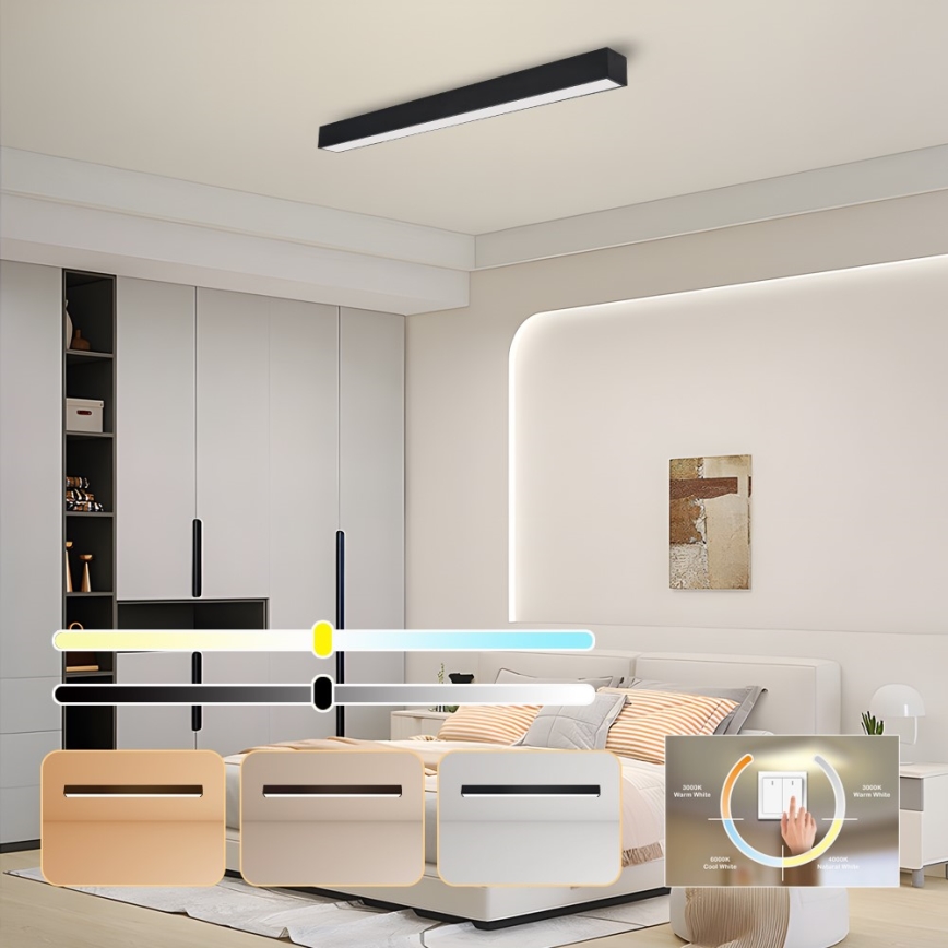 Immax NEO 07256L - LED Aptumšojama griestu lampa NEO LITE LUNGO LED/38W/230V 3000-6000K Wi-Fi Tuya melna + tālvadības pults