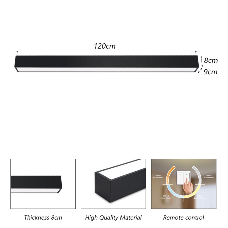 Immax NEO 07256L - LED Aptumšojama griestu lampa NEO LITE LUNGO LED/38W/230V 3000-6000K Wi-Fi Tuya melna + tālvadības pults