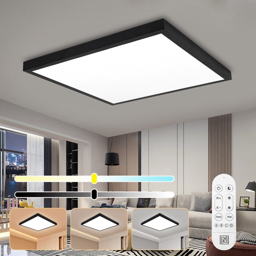 Immax NEO 07279L - LED Aptumšojama vannas istabas griestu lampa NEO LITE FRAME LED/50W/230V IP44 Wi-Fi Tuya + tālvadības pults melna