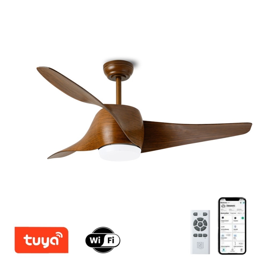 Immax NEO 07286L - LED Aptumšojams griestu ventilators WAVE LED/18W/230V Wi-Fi Tuya brūna + tālvadības pults