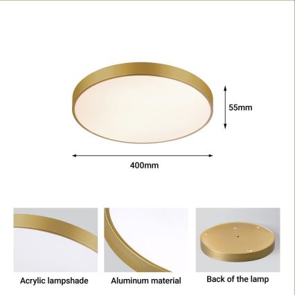 Immax NEO 07292L - LED dimmējams griestu gaismeklis NEO LITE SEMPLICI LED/36W/230V 3000-6000K Ø 40 cm Wi-Fi Tuya, zelta krāsā + ar tālvadības pulti