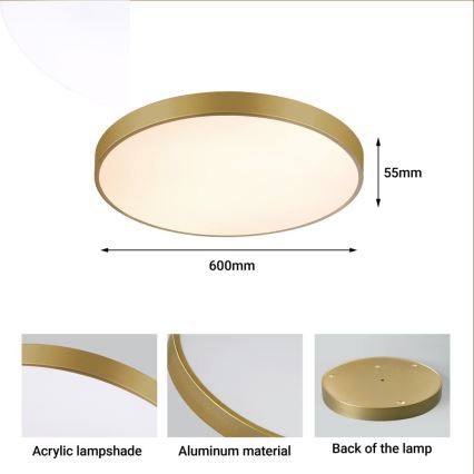 Immax NEO 07293L - dimmējama LED griestu lampa NEO LITE SEMPLICI LED/60W/230V 3000-6000K Ø 60 cm Wi‑Fi Tuya zelta + ar tālvadības pulti