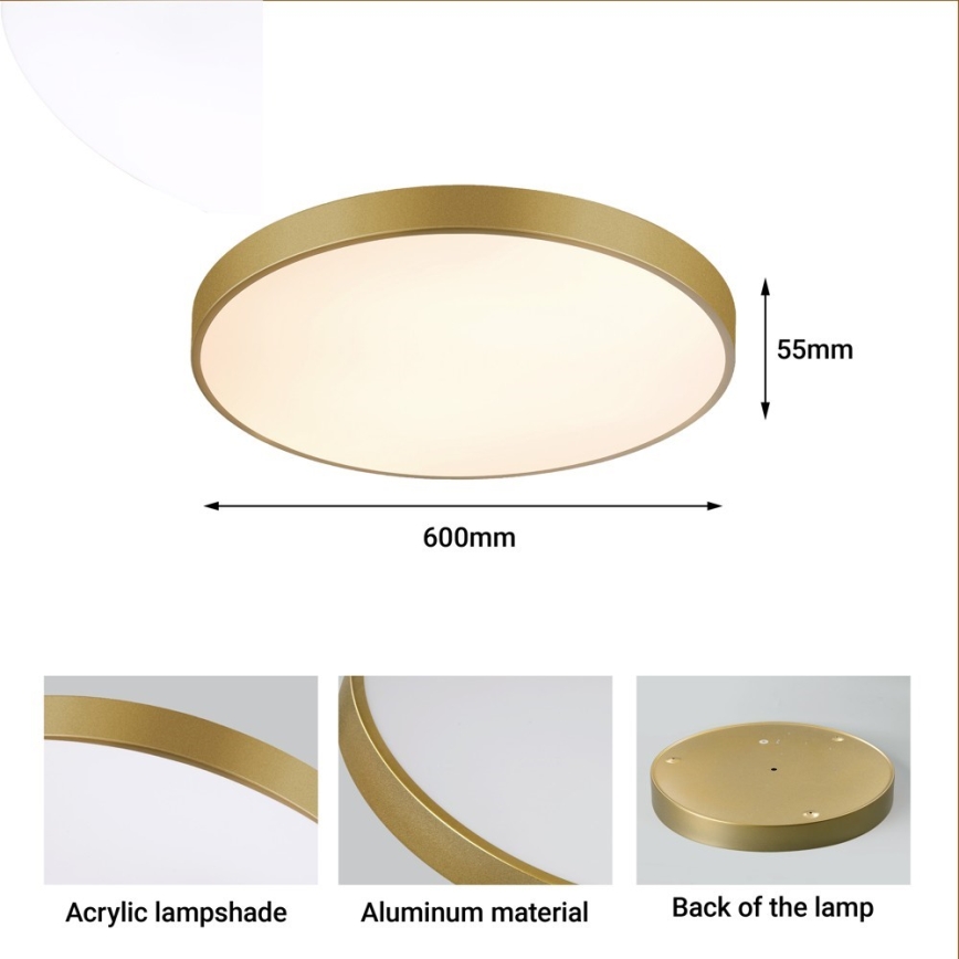 Immax NEO 07293L - dimmējama LED griestu lampa NEO LITE SEMPLICI LED/60W/230V 3000-6000K Ø 60 cm Wi‑Fi Tuya zelta + ar tālvadības pulti