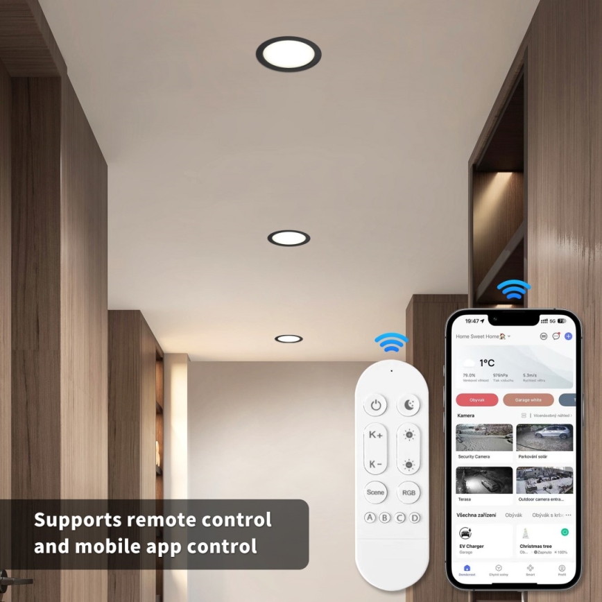 Immax NEO 07294L - dimmējams LED iemontējamais griestu lukturis DOWN, LED 12 W, 230 V, ar Wi‑Fi, Ø 12 cm, melns