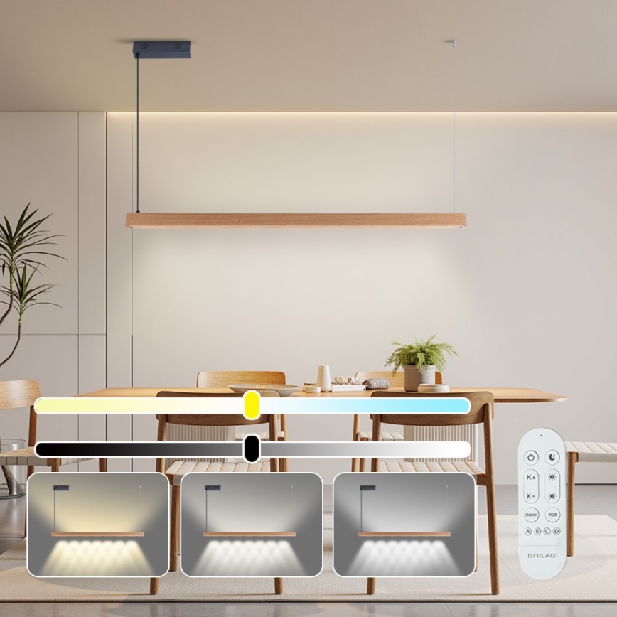 Immax NEO 07303L - LED dimmējama pakaramā lampa uz kabeļa MADEIRA LED/26W/230V Wi-Fi Tuya 122 cm ozols + ar tālvadības pulti