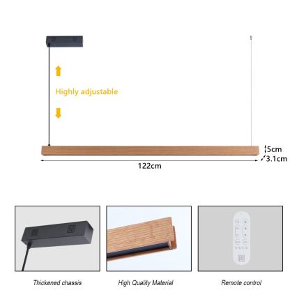 Immax NEO 07303L - LED dimmējama pakaramā lampa uz kabeļa MADEIRA LED/26W/230V Wi-Fi Tuya 122 cm ozols + ar tālvadības pulti