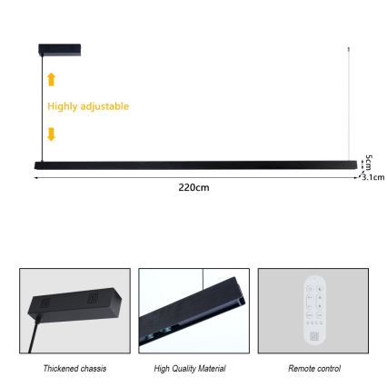 Immax NEO 07308L - LED regulējama lustra uz kabeļa MADEIRA LED/44W/230V Wi-Fi Tuya 202 cm melna + ar tālvadības pulti