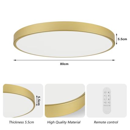 Immax NEO 07311L - SEMPLICI LED dimējams griestu gaismeklis LED/96W/230V diam. 80 cm Wi‑Fi Tuya, zelta + tālvadības pults