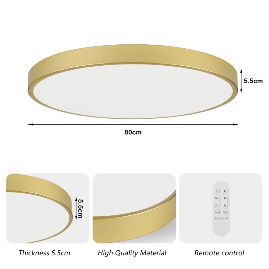 Immax NEO 07311L - SEMPLICI LED dimējams griestu gaismeklis LED/96W/230V diam. 80 cm Wi‑Fi Tuya, zelta + tālvadības pults