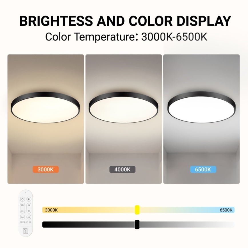 Immax NEO 07313L - LED ar regulējamu spilgtumu griestu gaismeklis SEMPLICI LED/96W/230V diam. 80 cm Wi-Fi Tuya melns + tālvadības pults