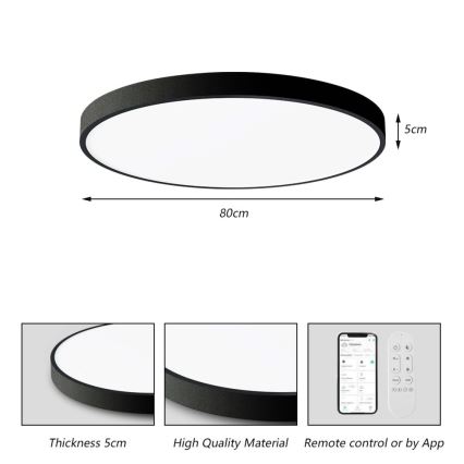 Immax NEO 07313L - LED ar regulējamu spilgtumu griestu gaismeklis SEMPLICI LED/96W/230V diam. 80 cm Wi-Fi Tuya melns + tālvadības pults
