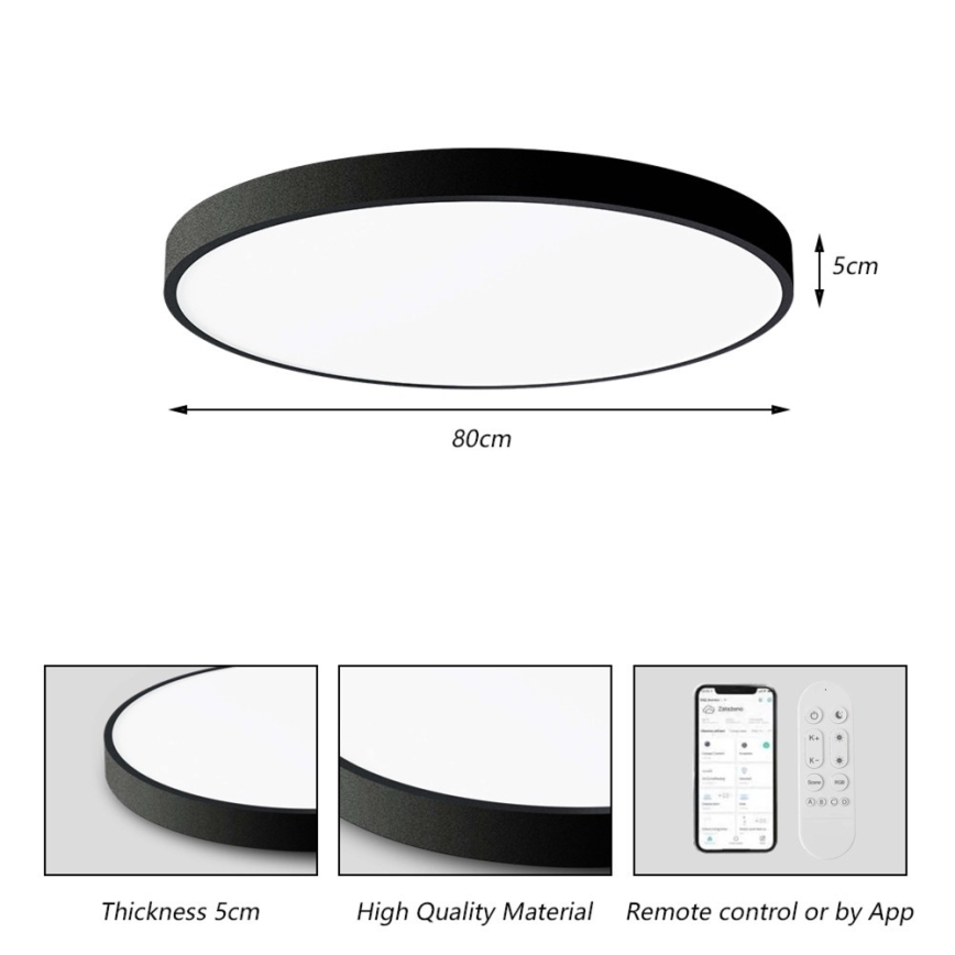 Immax NEO 07313L - LED ar regulējamu spilgtumu griestu gaismeklis SEMPLICI LED/96W/230V diam. 80 cm Wi-Fi Tuya melns + tālvadības pults