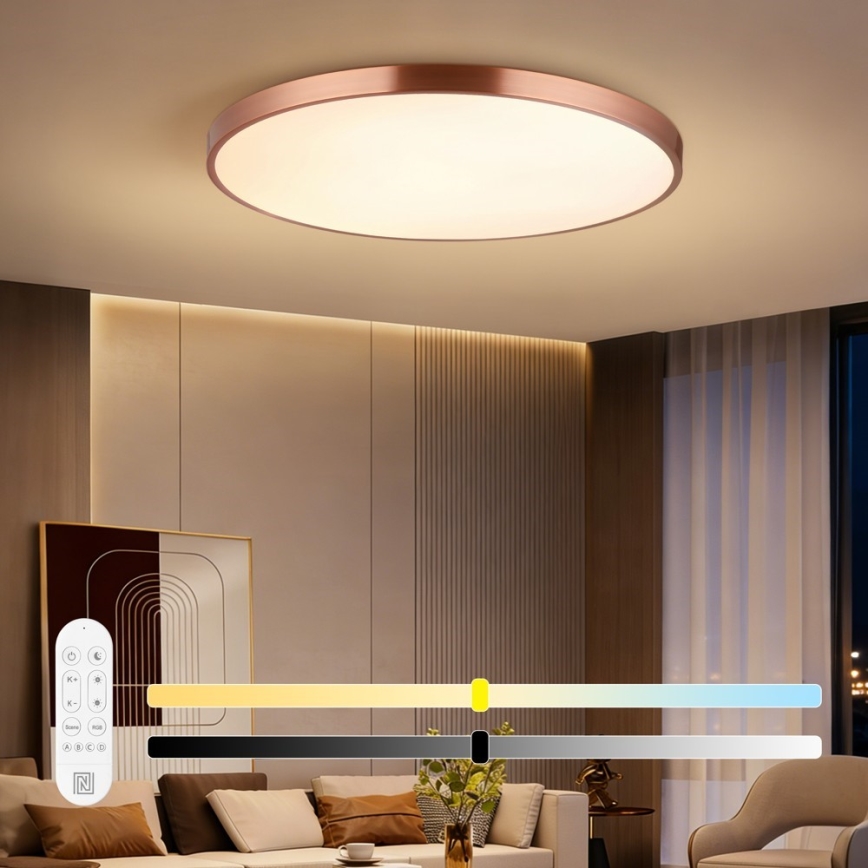 Immax NEO 07324L - LED regulējams griestu gaismeklis SEMPLICI LED/128W/230V Ø 100 cm, Wi‑Fi (Tuya), zelta krāsa + tālvadība