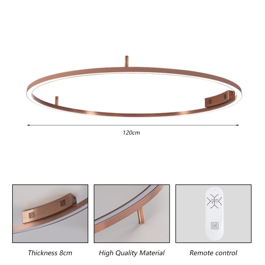 Immax NEO 07325-120C - LED griestu gaismeklis FINO ar regulējamu spilgtumu LED/72W/230V 120 cm Tuya rožu zelta krāsā + tālvadības pults