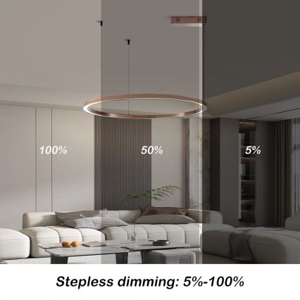Immax NEO 07327L - FINO LED lustrs uz troses, ar regulējamu gaismas spilgtumu LED/55W/230V, 80 cm, rožzeltains, Tuya + tālvadība