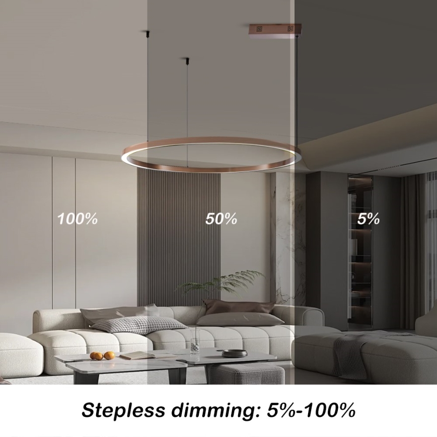 Immax NEO 07327L - FINO LED lustrs uz troses, ar regulējamu gaismas spilgtumu LED/55W/230V, 80 cm, rožzeltains, Tuya + tālvadība