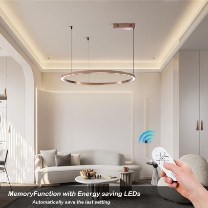 Immax NEO 07327L - FINO LED lustrs uz troses, ar regulējamu gaismas spilgtumu LED/55W/230V, 80 cm, rožzeltains, Tuya + tālvadība