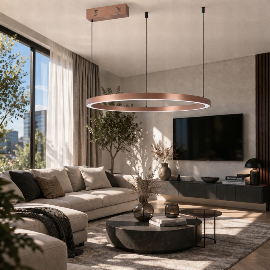 Immax NEO 07327L - FINO LED lustrs uz troses, ar regulējamu gaismas spilgtumu LED/55W/230V, 80 cm, rožzeltains, Tuya + tālvadība