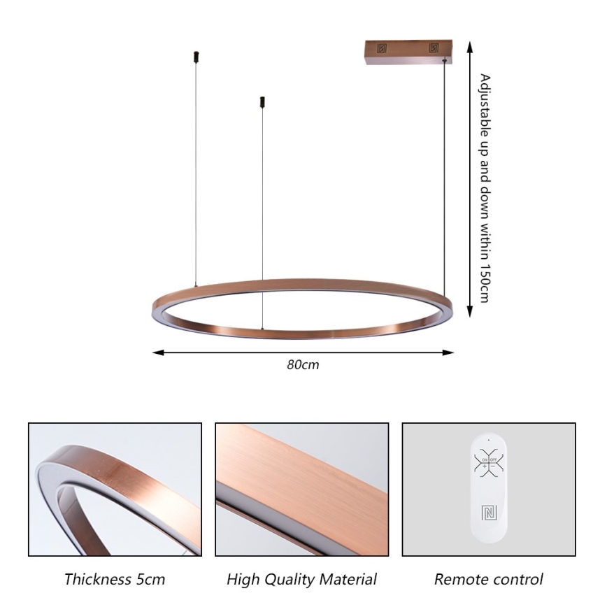 Immax NEO 07327L - FINO LED lustrs uz troses, ar regulējamu gaismas spilgtumu LED/55W/230V, 80 cm, rožzeltains, Tuya + tālvadība