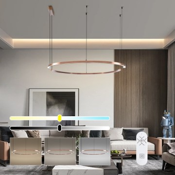 Immax NEO 07328L - FINO regulējama LED lustra uz troses, 72W/230V, 120 cm, rožu zelts, Tuya + tālvadības pults
