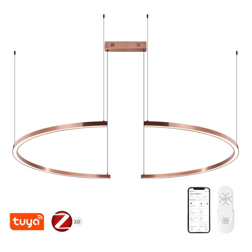 Immax NEO 07328L - FINO regulējama LED lustra uz troses, 72W/230V, 120 cm, rožu zelts, Tuya + tālvadības pults