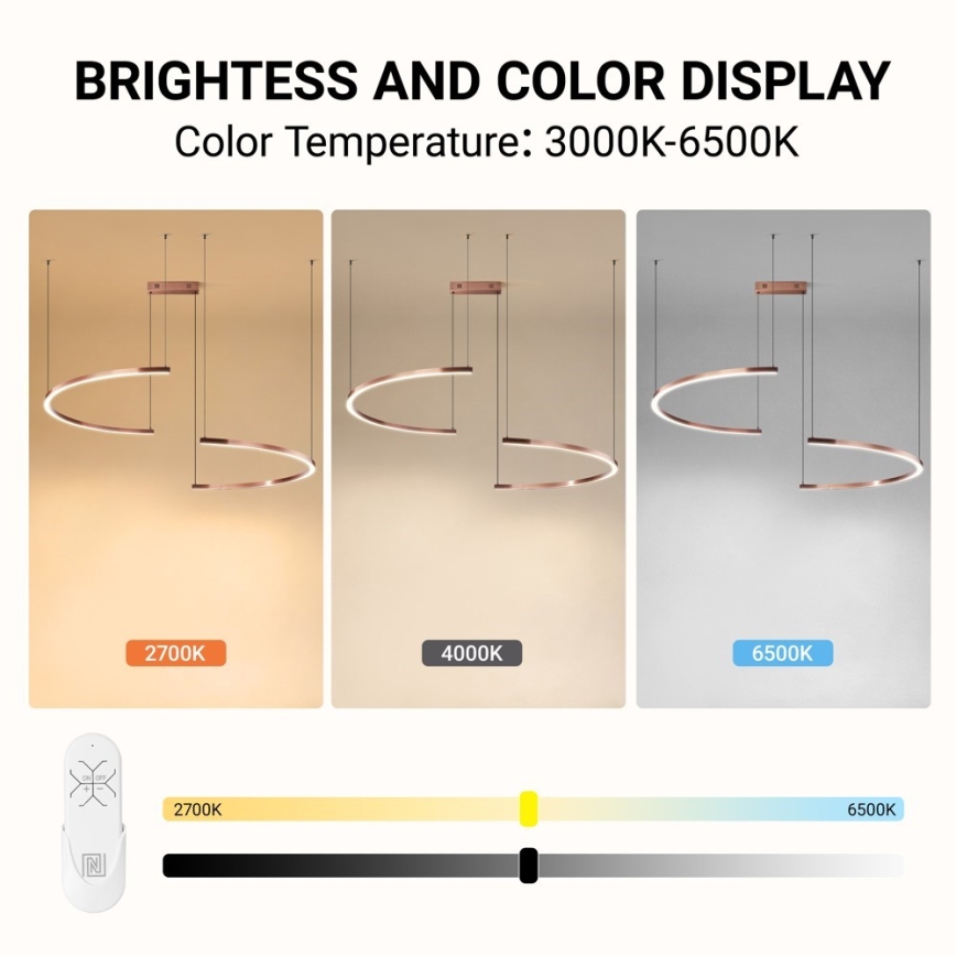Immax NEO 07328L - FINO regulējama LED lustra uz troses, 72W/230V, 120 cm, rožu zelts, Tuya + tālvadības pults