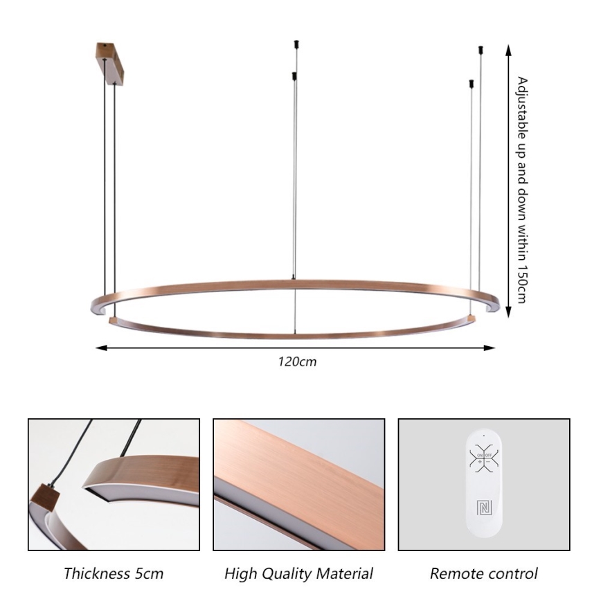 Immax NEO 07328L - FINO regulējama LED lustra uz troses, 72W/230V, 120 cm, rožu zelts, Tuya + tālvadības pults