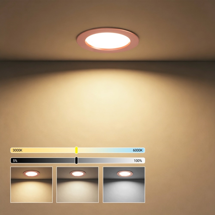 Immax NEO 07330L - LED iebūvējamais griestu lukturis DOWN ar regulējamu spilgtumu, 12 W, 230 V, Wi‑Fi (Tuya), Ø 12 cm, rožu zelts