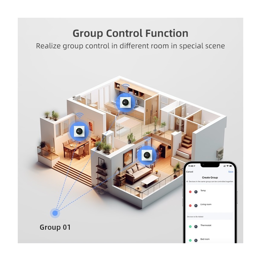 Immax NEO 07534L - viedais grīdas apsildes termostats 230V/3A Wi‑Fi Tuya