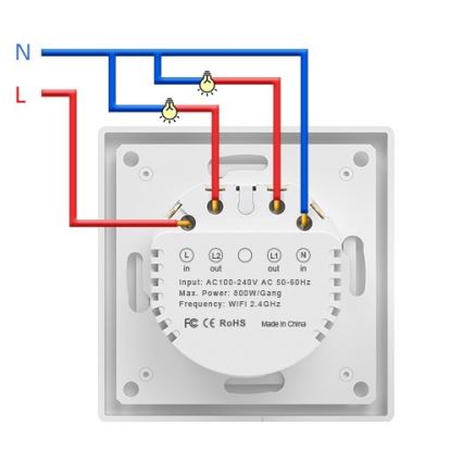 Immax NEO 07539L - 2 pogu SMART slēdzis 230V Wi-Fi Tuya