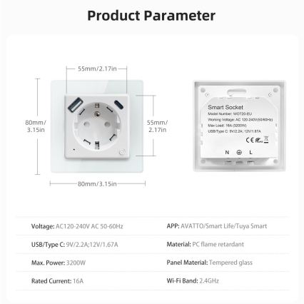 Immax NEO 07544L - Viedā kontaktligzda E 16A/230V + 1xUSB-A+1xUSB C PD 20W Wi-Fi