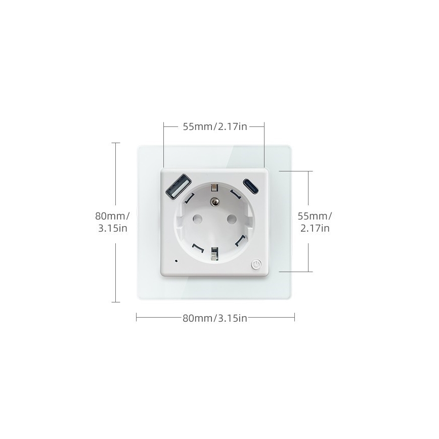 Immax NEO 07553L - Viedā kontaktligzda E 16A/230V + 1x USB-A + 1x USB-C PD 20W Tuya