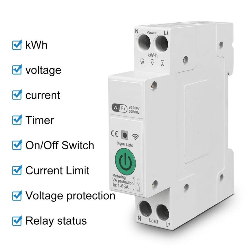 Immax NEO 07574L - Viedais strāvas slēgiekārtas pārtraucējs 1 fāze 1-63A Wi-Fi Tuya
