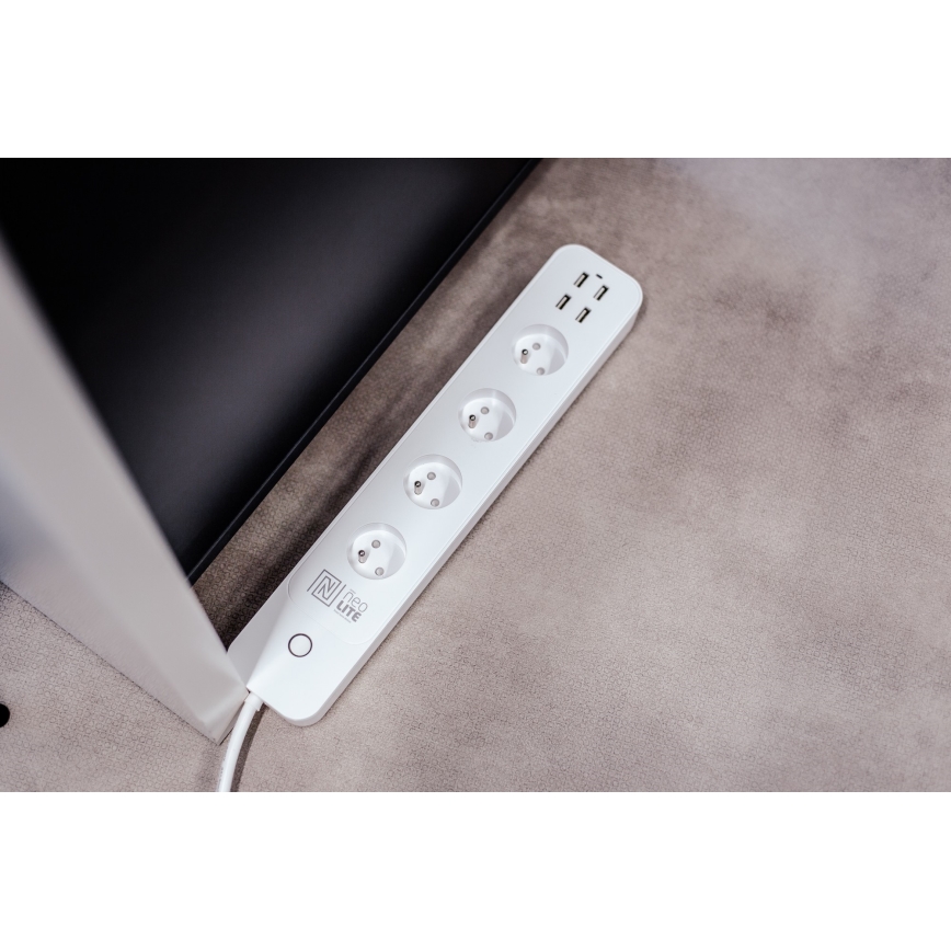 Immax NEO 07707L - Pagarinātāja vads NEO LITE Smart 4AC + 4USB Wi-Fi Tuya 1,5m