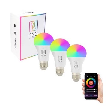 Immax NEO 07712C- KOMPLEKTS 3x LED RGB Aptumšojama spuldze NEO LITE Wi-Fi E27/9W/230V