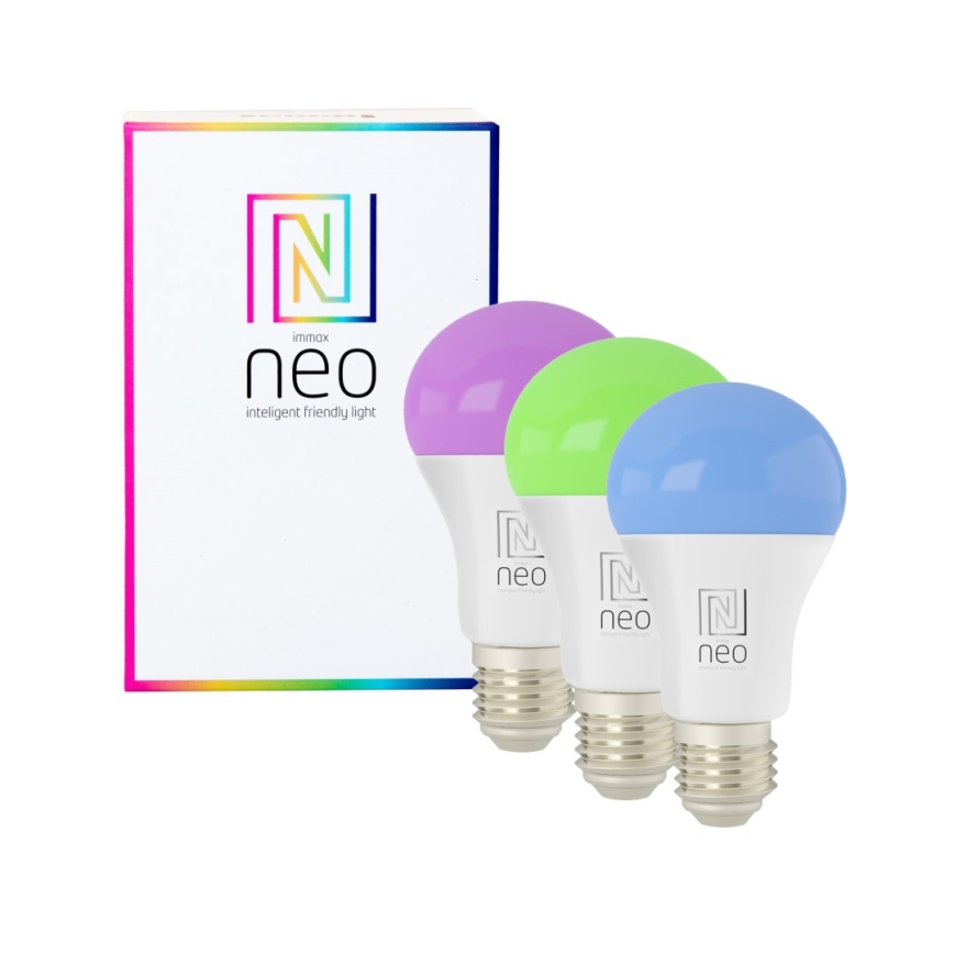 Immax NEO 07712CDO - KOMPLEKTS 3xLED RGB Aptumšojama spuldze E27/9W/230V Wi-Fi Tuya + tāvadības pults