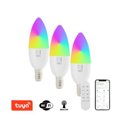 Immax NEO 07716CDO - KOMPLEKTS 3x LED RGB+CCT Aptumšojama spuldze E14/6W/230V Wi-Fi Tuya + tālvadības pults