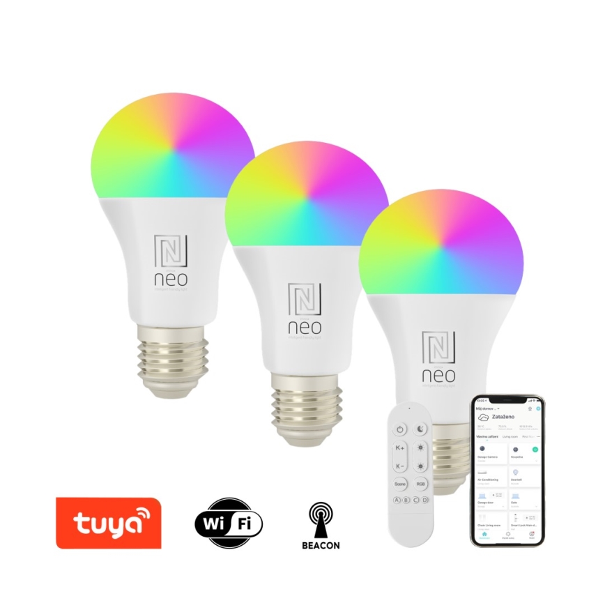 Immax NEO 07733CDO - KOMPLEKTS 3x LED RGB+CCT Aptumšojama spuldze E27/11W/230V Wi-Fi Tuya + tālvadības pults