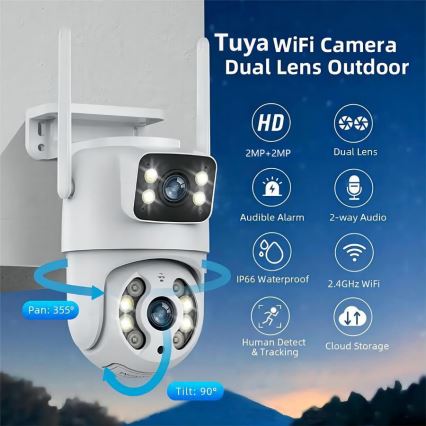 Immax NEO 07783L - Viedā āra kamera ar sensoru DOUBLE 355° P/T 2x2MP IP65 Wi-Fi Tuya