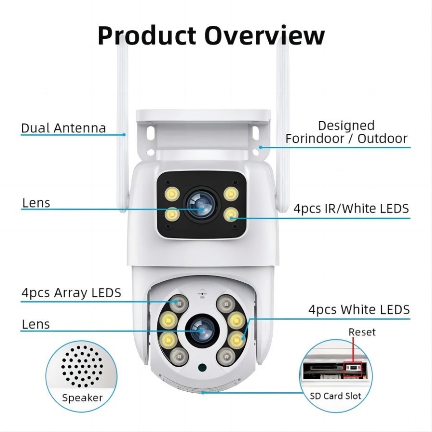 Immax NEO 07783L - Viedā āra kamera ar sensoru DOUBLE 355° P/T 2x2MP IP65 Wi-Fi Tuya