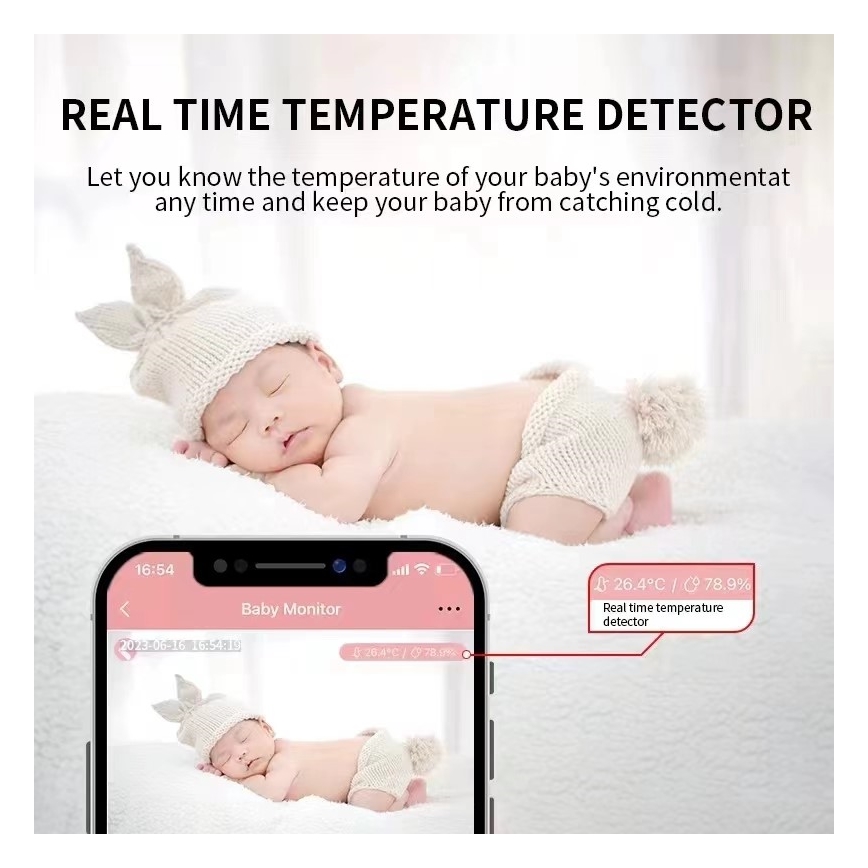 Immax NEO 07798L - Viedais uzlādējams bērnu monitors 5V Wi-Fi Tuya rozā