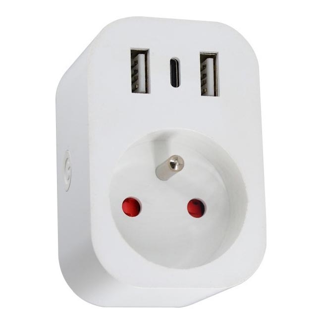 Immax NEO 07799L - Viedā kontaktligzdas sadalītājs 16A/230V + 2xUSB+1xUSB C Wi-Fi Tuya