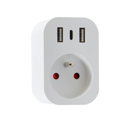 Immax NEO 07799L - viedā daudzkontaktligzda 16A/230V + 2×USB + 1×USB-C Wi‑Fi Tuya
