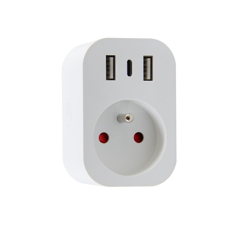 Immax NEO 07799L - viedā daudzkontaktligzda 16A/230V + 2×USB + 1×USB-C Wi‑Fi Tuya