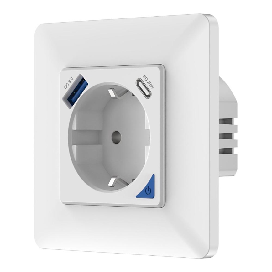 Immax NEO 07801L - Viedā kontaktligzda 16A/230V + 1xUSB-A+1xUSB C Tuya
