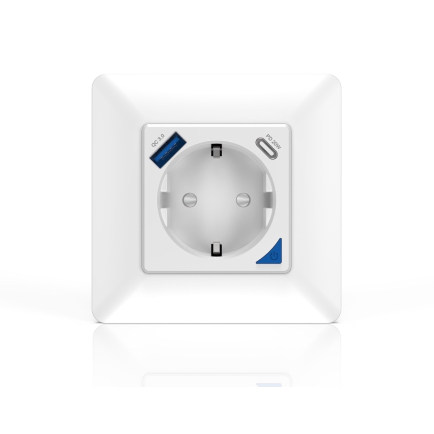 Immax NEO 07801L - Viedā kontaktligzda 16A/230V + 1xUSB-A+1xUSB C Tuya