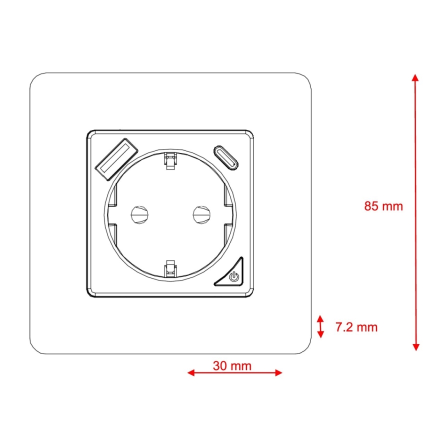 Immax NEO 07801L - Viedā kontaktligzda 16A/230V + 1xUSB-A+1xUSB C Tuya