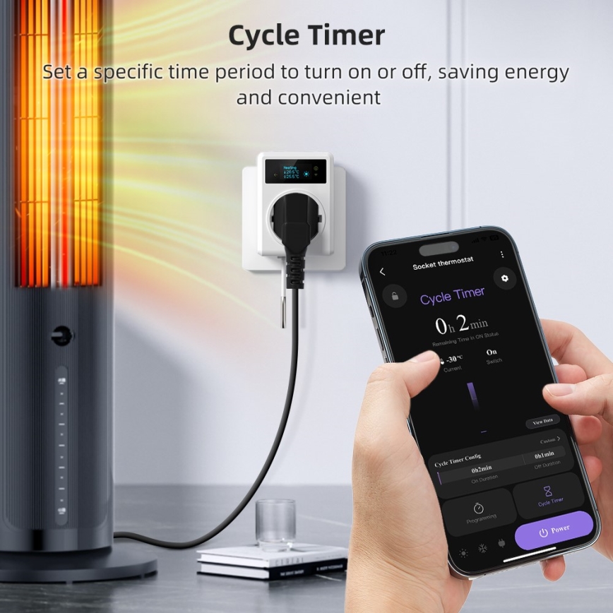 Immax NEO 07811L - Viedā kontaktligzda ar termometru F 3680W Wi-Fi