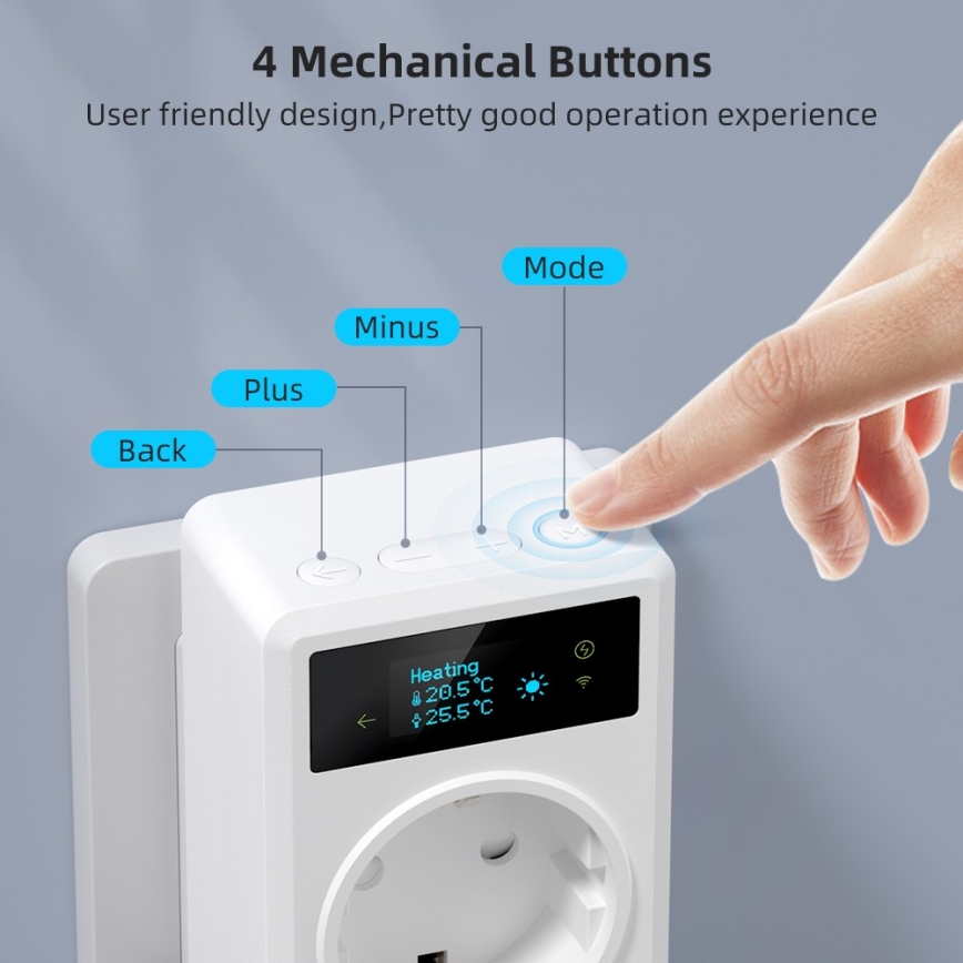 Immax NEO 07811L - Viedā kontaktligzda ar termometru F 3680W Wi-Fi