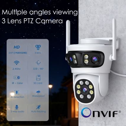 Immax NEO 07823L - Viedā āra kamera ar 2MP+2MP+2MP sensoriem, 5V, Tuya Wi-Fi